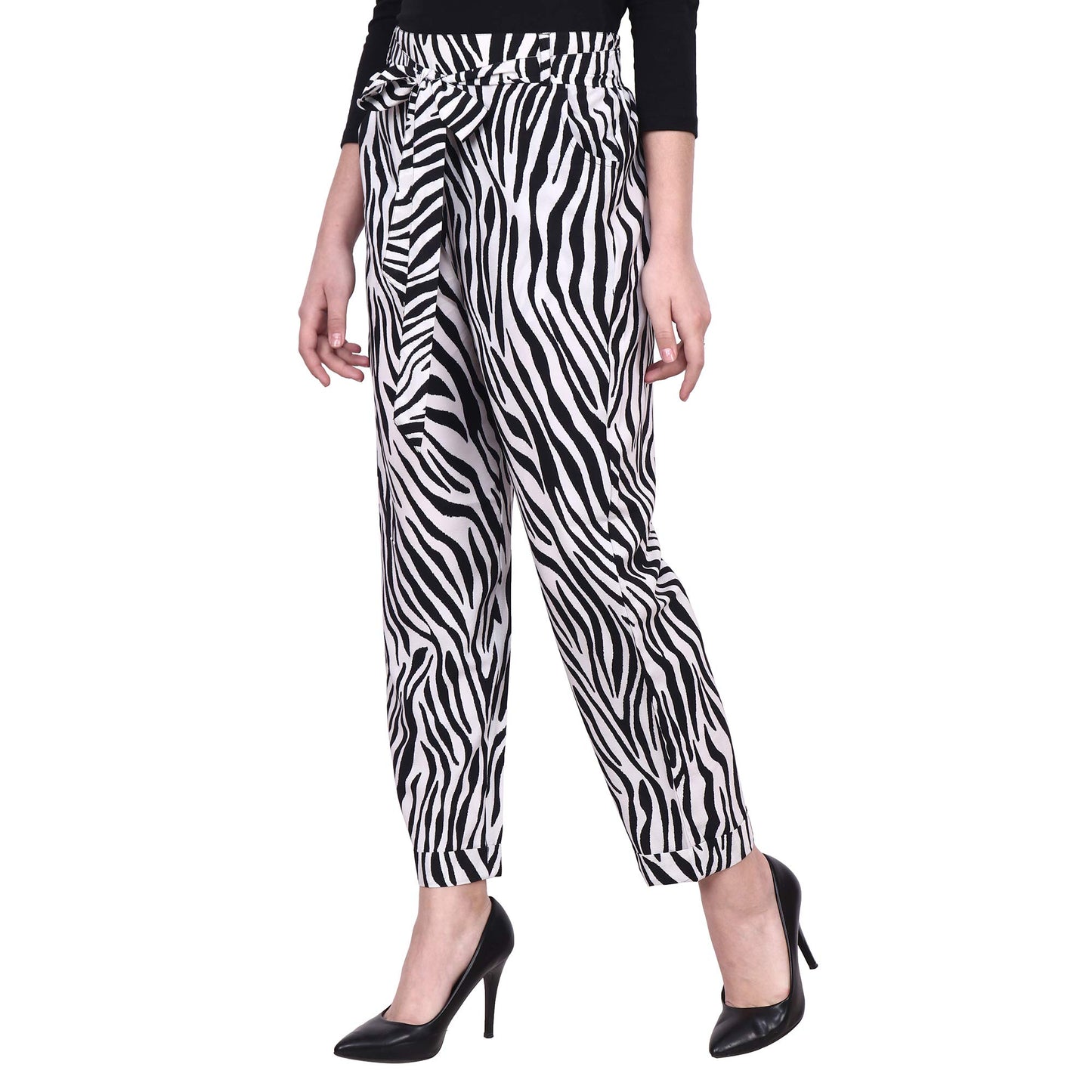 Popwings Women Casual Printed Trouser For Women || Straight Leg Regular Fit Stylish Women Trousers For Summer ||Mid-Rise Pull On