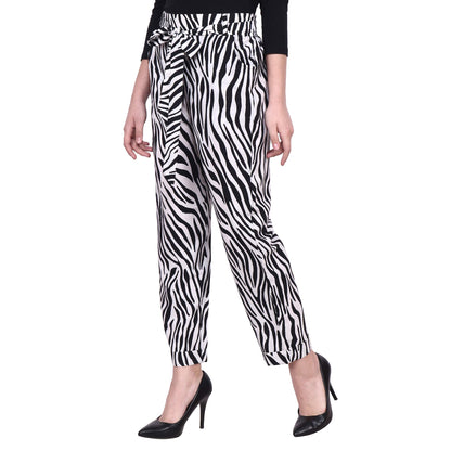 Popwings Women Casual Printed Trouser For Women || Straight Leg Regular Fit Stylish Women Trousers For Summer ||Mid-Rise Pull On
