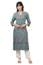 W for Woman Teal Blue Floral Printed Straight Kurta