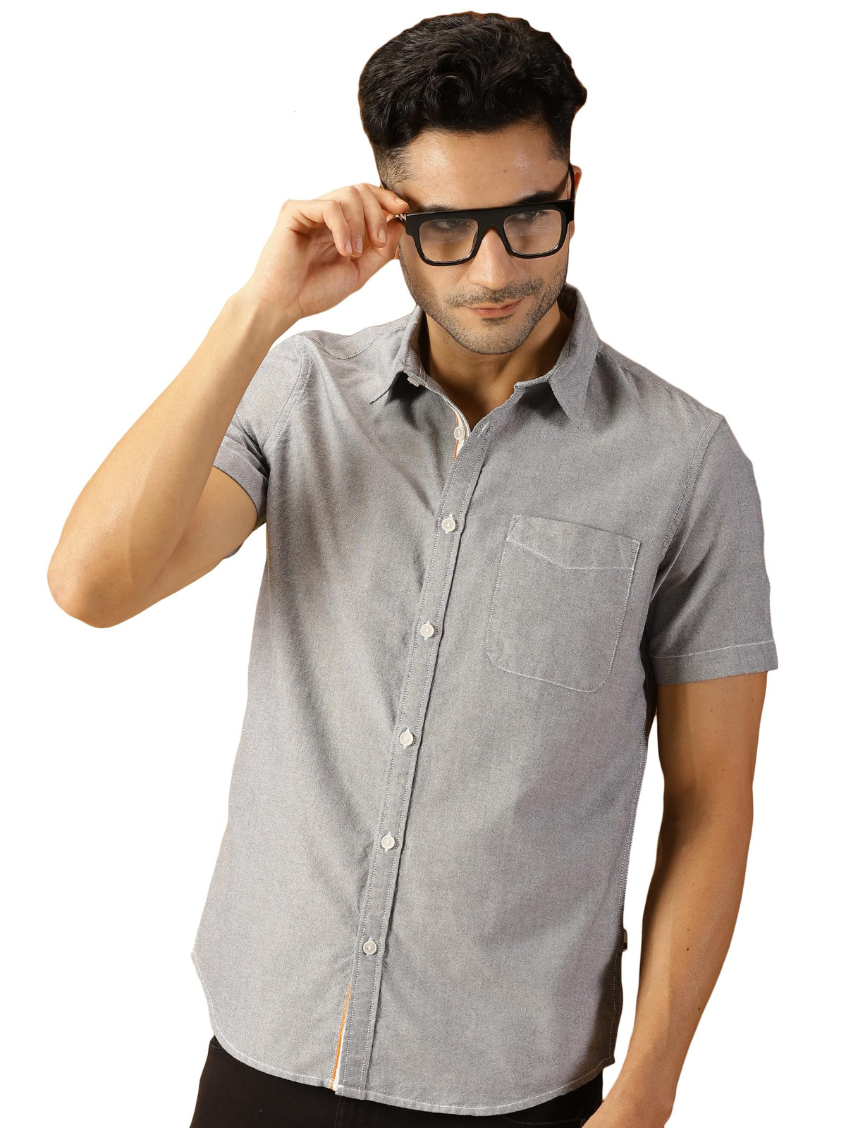 Thomas Scott Spread Collar Slim Fit Solid 100% Cotton Half Sleeve Shirt for Mens Black