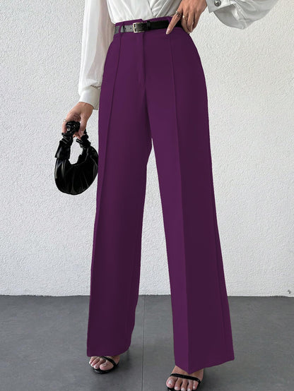Shasmi Womens Solid Wine Color High Waist, Wide Straight-Leg Loose Fit, Front Button Closure, Simple Daily Casual Long Pants wi