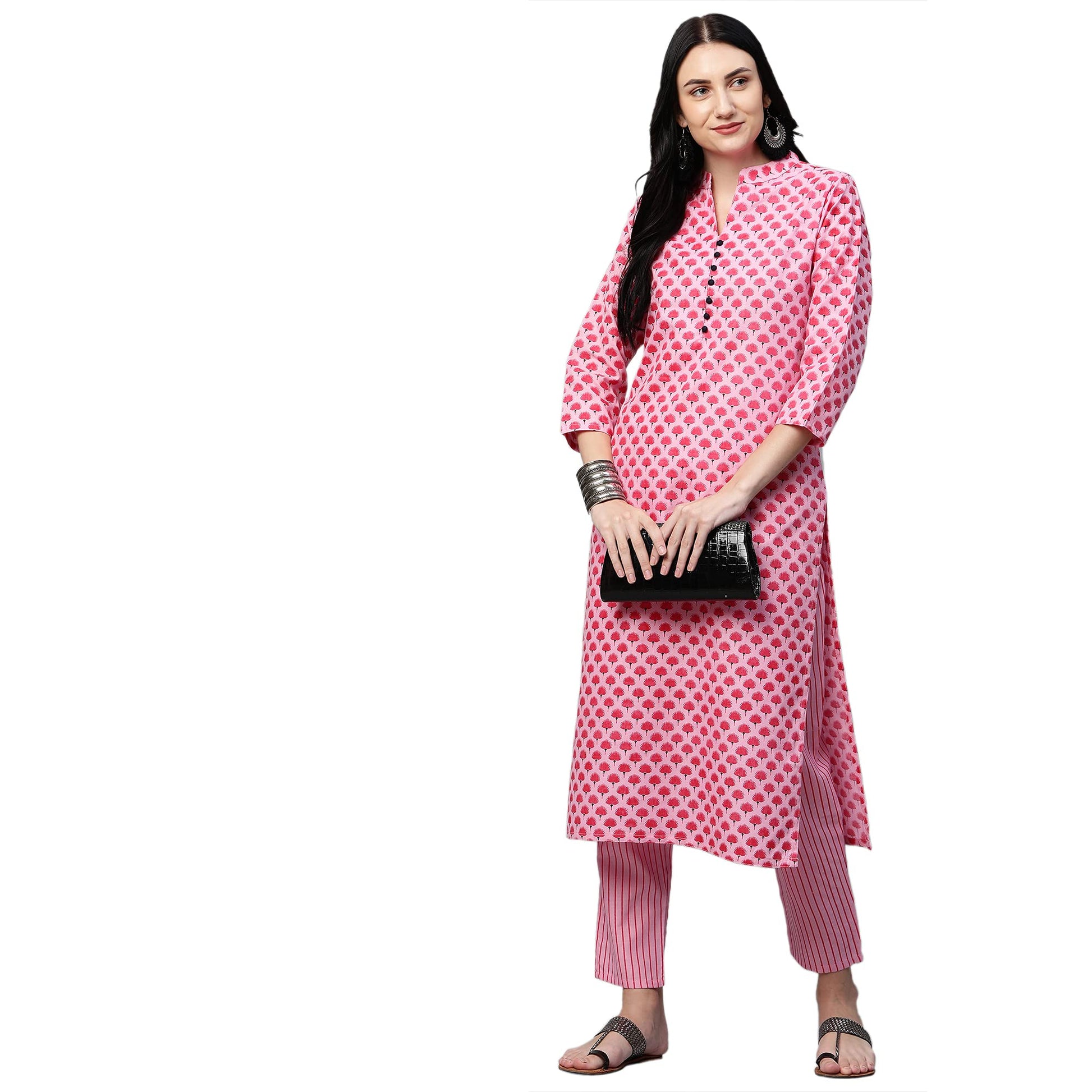 GoSriKi Women's Cotton Straight Kurta with Palazzo (REVATHI New Pink)