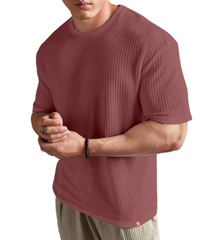 SHODOX Mens Solid Dotted Unique Design Oversized Tshirt for Men - Round Neck Loose Fit Drop Shoulder Mens T-Shirt