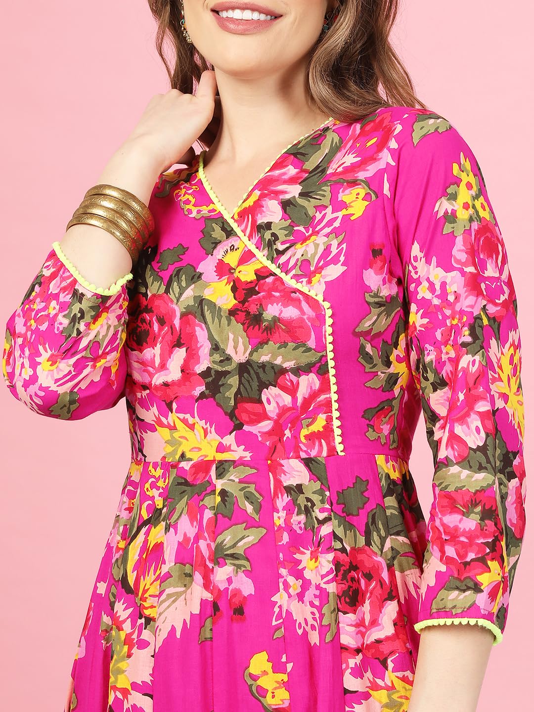 A.T.U.N. (ALL THINGS UBER NICE) Womens Floral Printed Angrakha Pure Cotton Kurta with Palazzos & Dupatta Set | Traditional Ethnic Wear Clothing Set