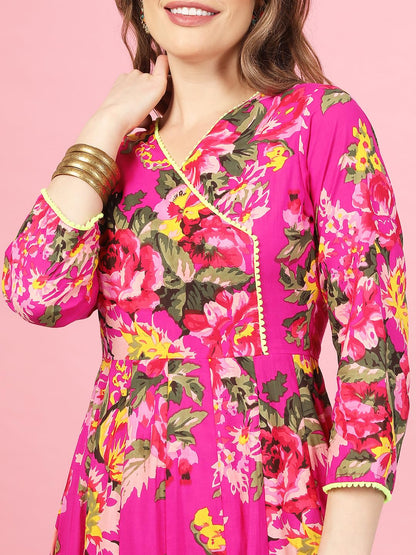 A.T.U.N. (ALL THINGS UBER NICE) Womens Floral Printed Angrakha Pure Cotton Kurta with Palazzos & Dupatta Set | Traditional Ethnic Wear Clothing Set