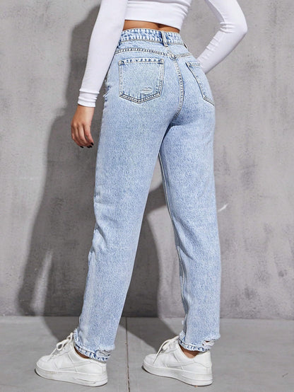 AVANOVA Light Blue Womens High Rise Cotton Ankle Length Jeans for Women Jeans II Denim Cotton Jeans Pant for Women II Cotton Pa
