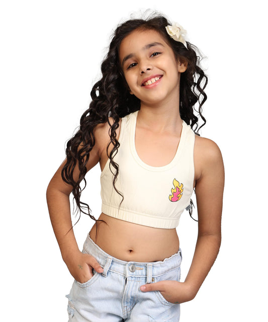 Kyda Kids Girls Antibacterial Cotton Printed Sports Bra Training Bras, Non Padded, Chest Double Layered Wireless Light Padded Br