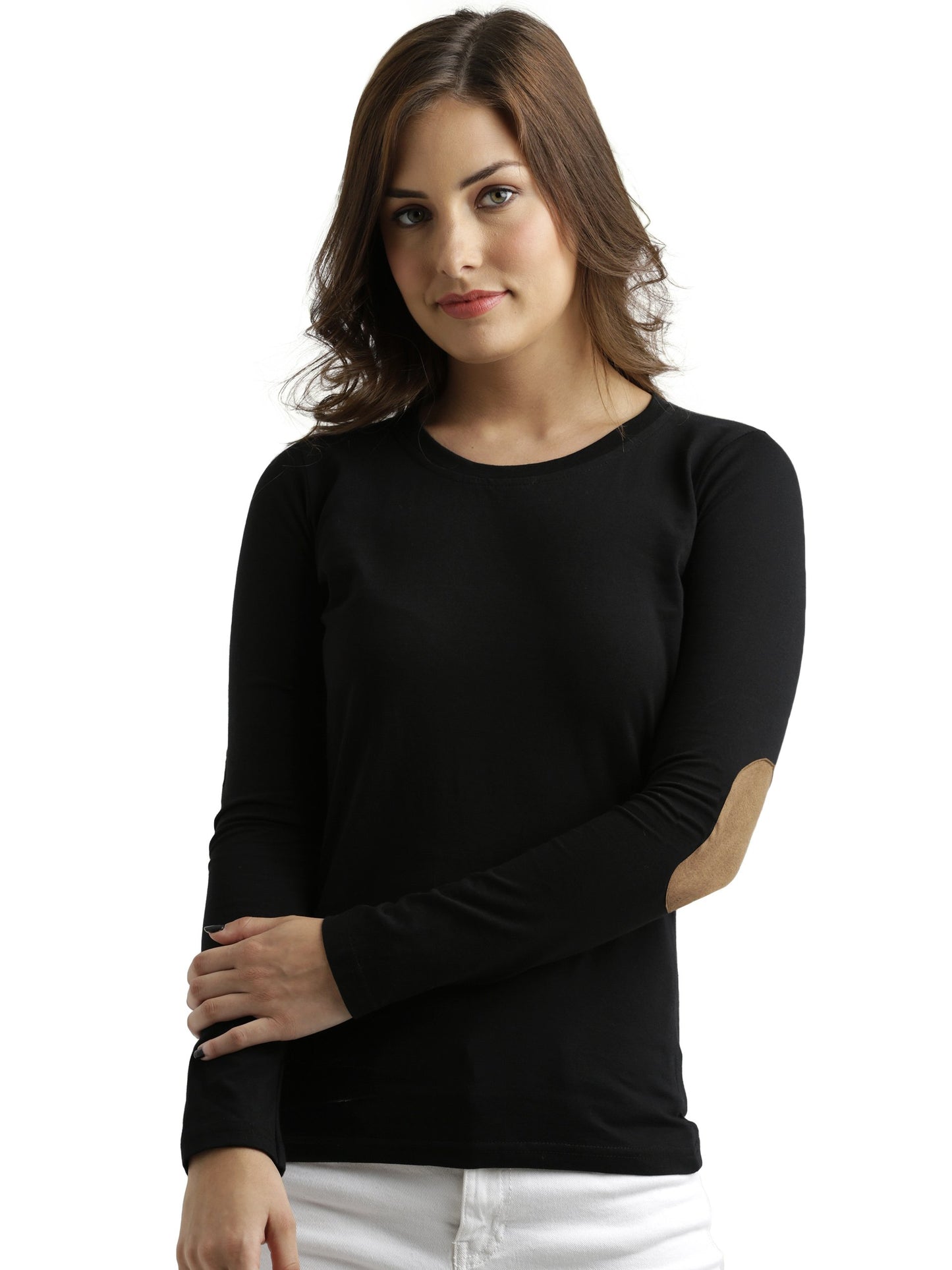 Miss Chase WomenS Black Elbow Patch Top(Mcaw17Tp10-32-62-02_Black_X-Small)