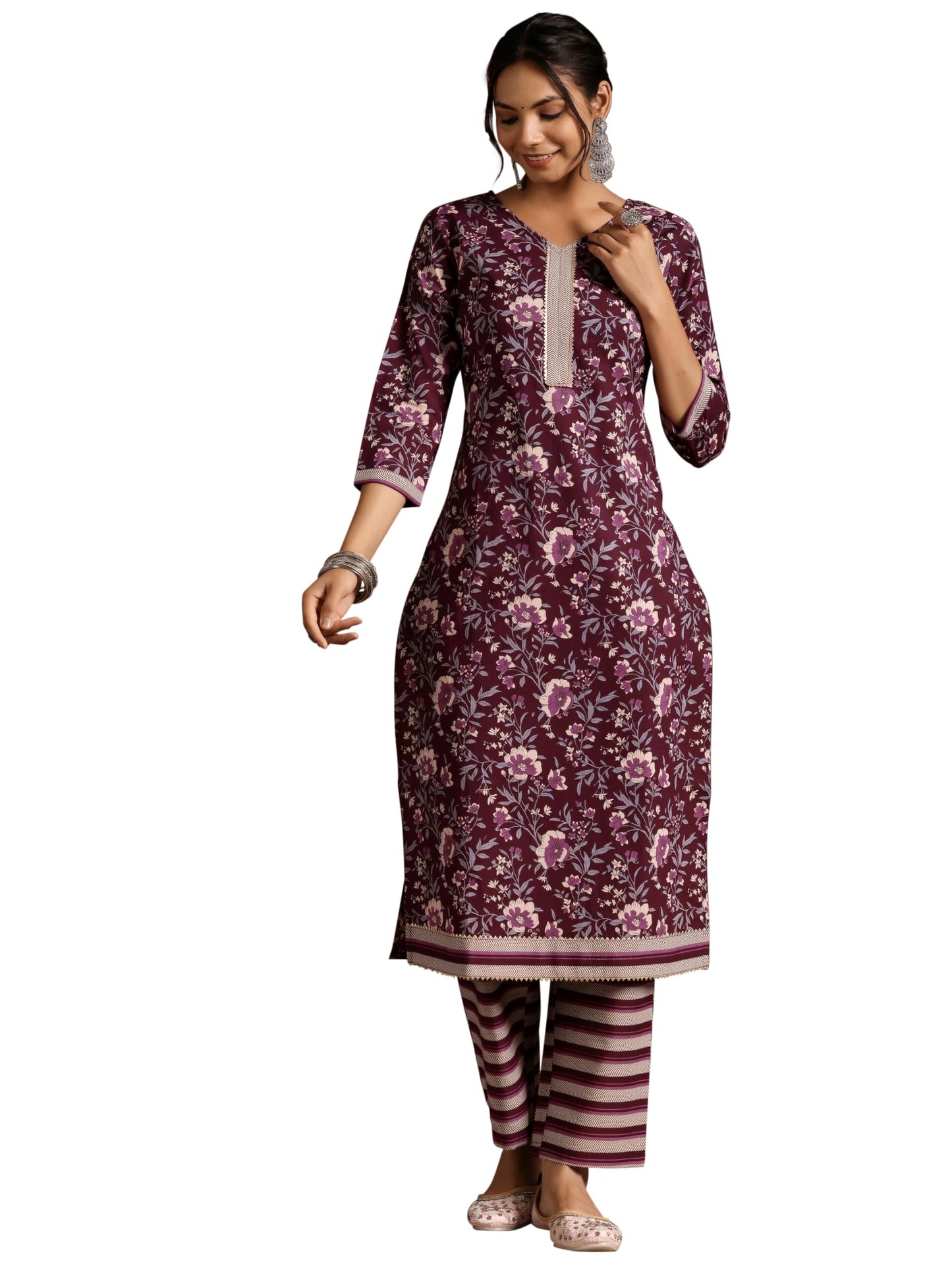 Libas Womens Printed Cotton Straight Kurta With Trousers