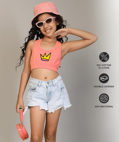Kyda Kids Girls Antibacterial Cotton Printed Sports Bra Training Bras, Non Padded, Chest Double Layered Wireless Light Padded Br