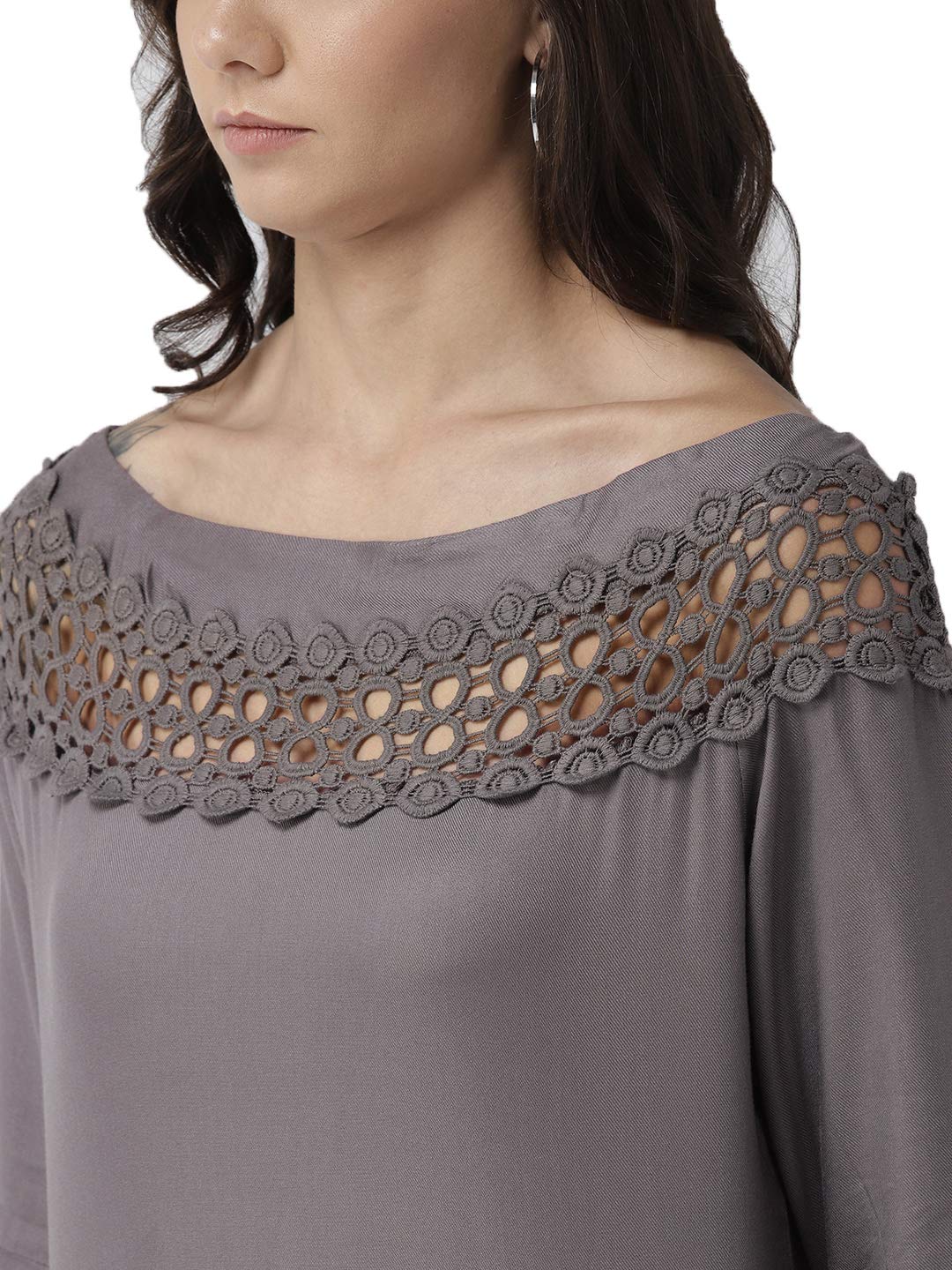 Style Quotient Women Solid Grey Viscose Rayon Smart Casual top