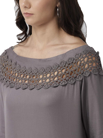 Style Quotient Women Solid Grey Viscose Rayon Smart Casual top