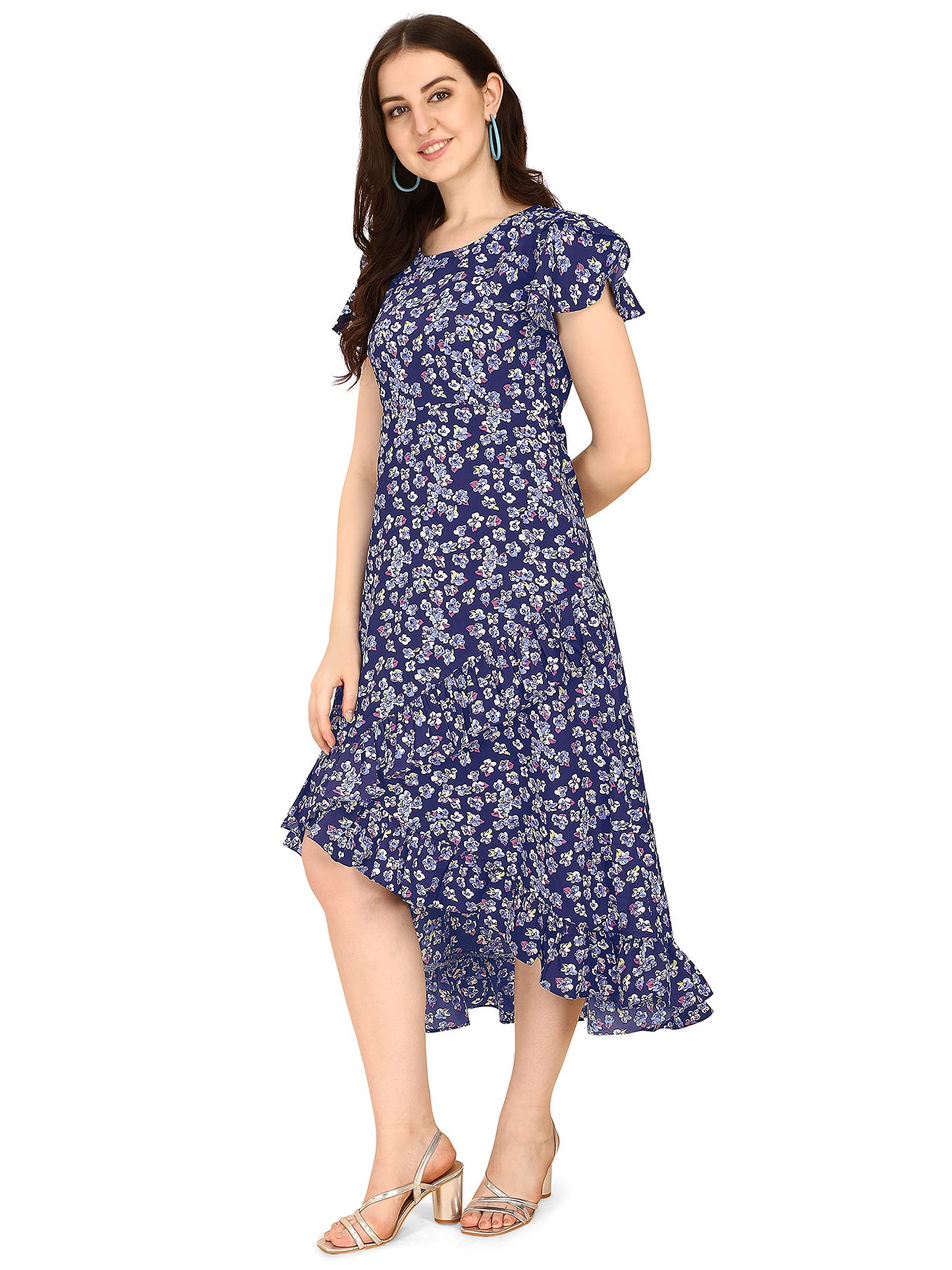 Oomph! WomenS Western & Fusion Wear Wrap Midi Dresses For Women, Blue - Md267
