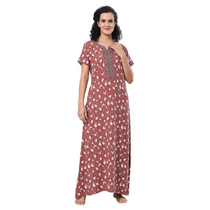 Evolove WomenS 100% Rayon Supersoft With Beautiful Embroidery Long Maxi Night Gown Nighty Dress With Pocket, Most Comfortable A