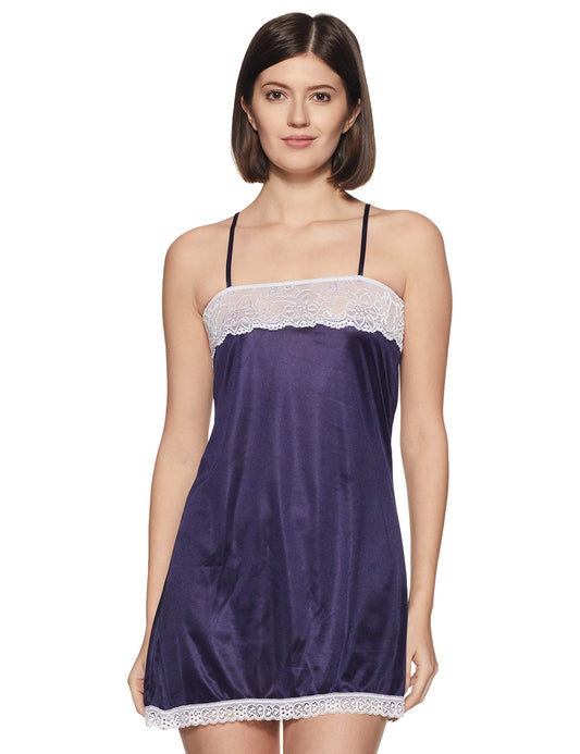 Clovia Satin Womens Mid Thigh Length Nightdress (Sn0288H08-L_Blue_Large)