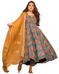 Gosriki WomenS Rayon Blend Bagru Printed Anarkali Kurta With Pant & Dupatta (Locket-Multi-Gs_Xxl_Mustard_Xx-Large)