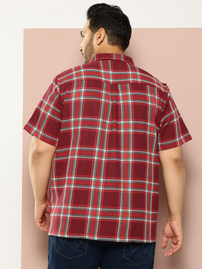 Thomas Scott Men | Short Sleeves | Regular Fit Plus Size | Windowpane Checks | 100% Cotton | Cuban Collar | Casual Shirt(TS1728_