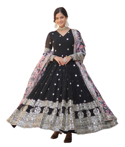 Fashion Basket Gergette Embroidered Long Anarkali Black