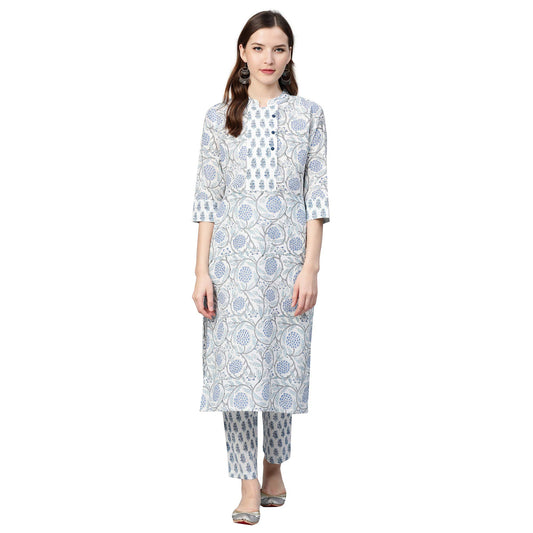 Idalia Printed Blue Kurta Set With Printed Pants