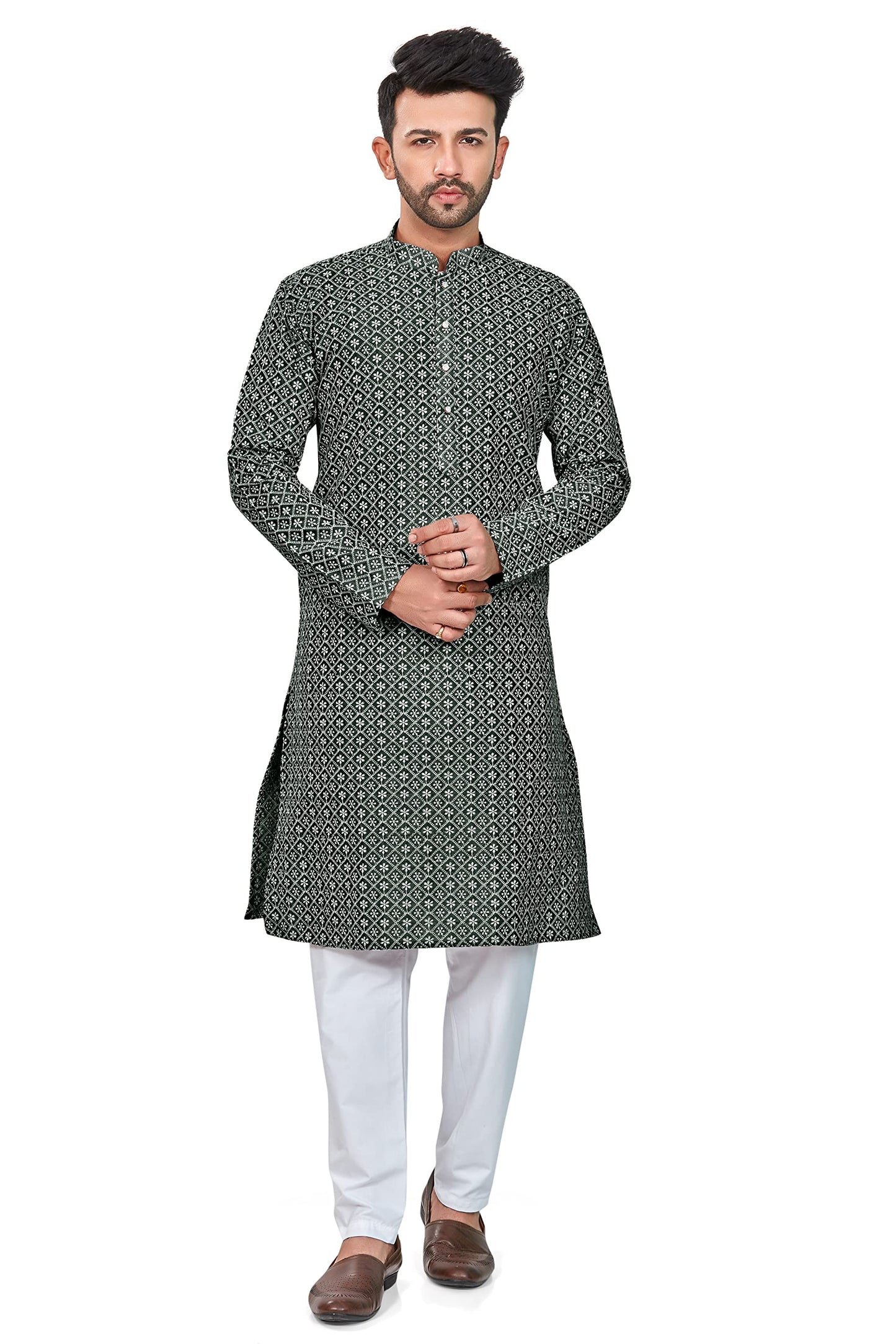 Be Active MenS Embroidered Lucknowi Green Kurta Set || Men Kurta Pajama || Men Kurta Pajama Set || Kurta Pajama For Men (Rfsk00