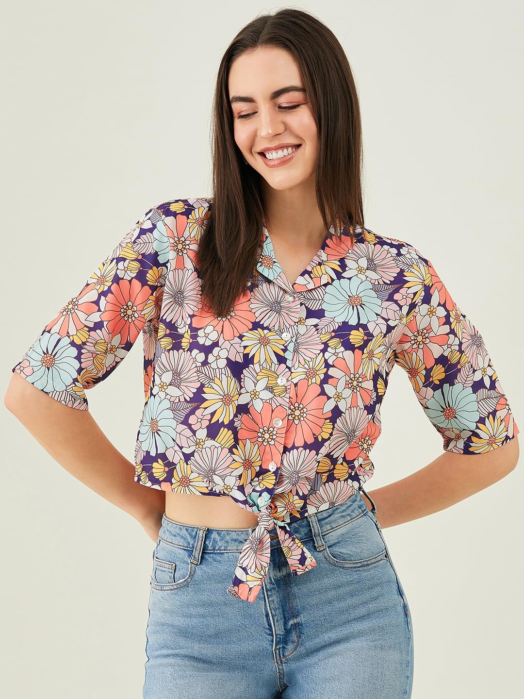 Modeve Women Floral Multicolor Crop Top For Summer