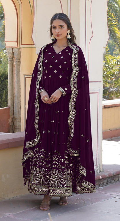 Fashion Basket Turquoise Georgette With Sequins Embroidery Anarkali Kurta Set For Women