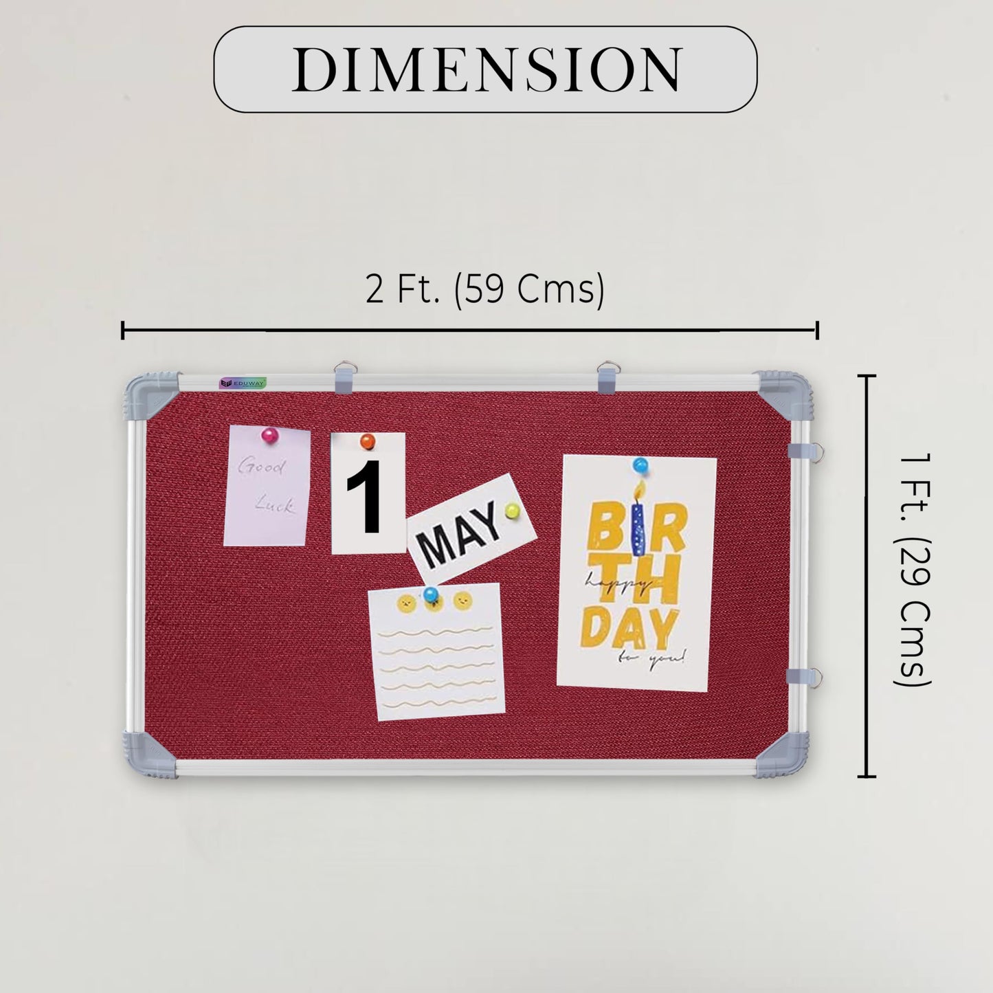 Eduway 1X2 Feet Small Pin Up Board/Notice Board/Bulletin Board/Soft Board/Display Board With High Resilience Foam Fabric For Sch