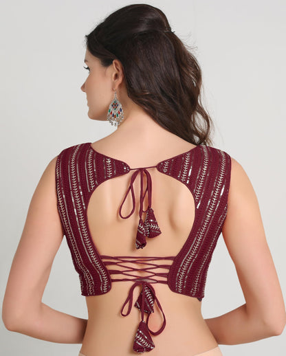Pujia Mills WomenS Indian Ethnic Wear Sabyasachi Sequence With Dhaga Embroidered Zari Work Sweetheart Neck Blouse Sleeveless Re