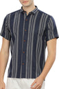 Mildin MenS Cotton Blend Striped Printed Shirt With Spread Collared Neck Half Sleeve Button Closure Regular Fit Straight Standa