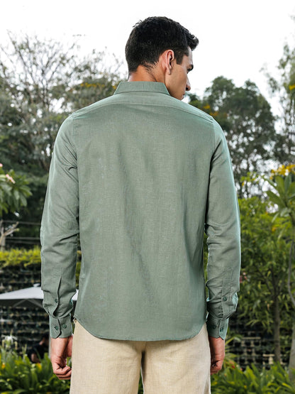 Thomas Scott Mens | Linen Blend | Solid | Button Down Collar | Premium Cotton Linen Blend | Full Sleeve | Casual Shirt for Men
