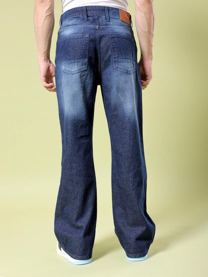 The Indian Garage Co Men Bootcut Loose Fit Solid Mid-Rise Jeans Navy Blue