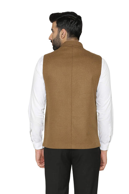 WINTAGE Mens Tweed Wool Festive and Casual Nehru Jacket Vest Waistcoat : Brown