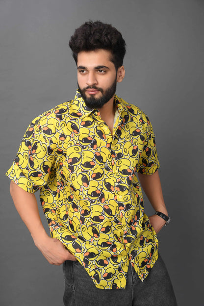 Brown Culture MenS Cotton Blend Abstract Print Shirt With Spread Collared Half Sleeves Standard Length And Button Down Closure