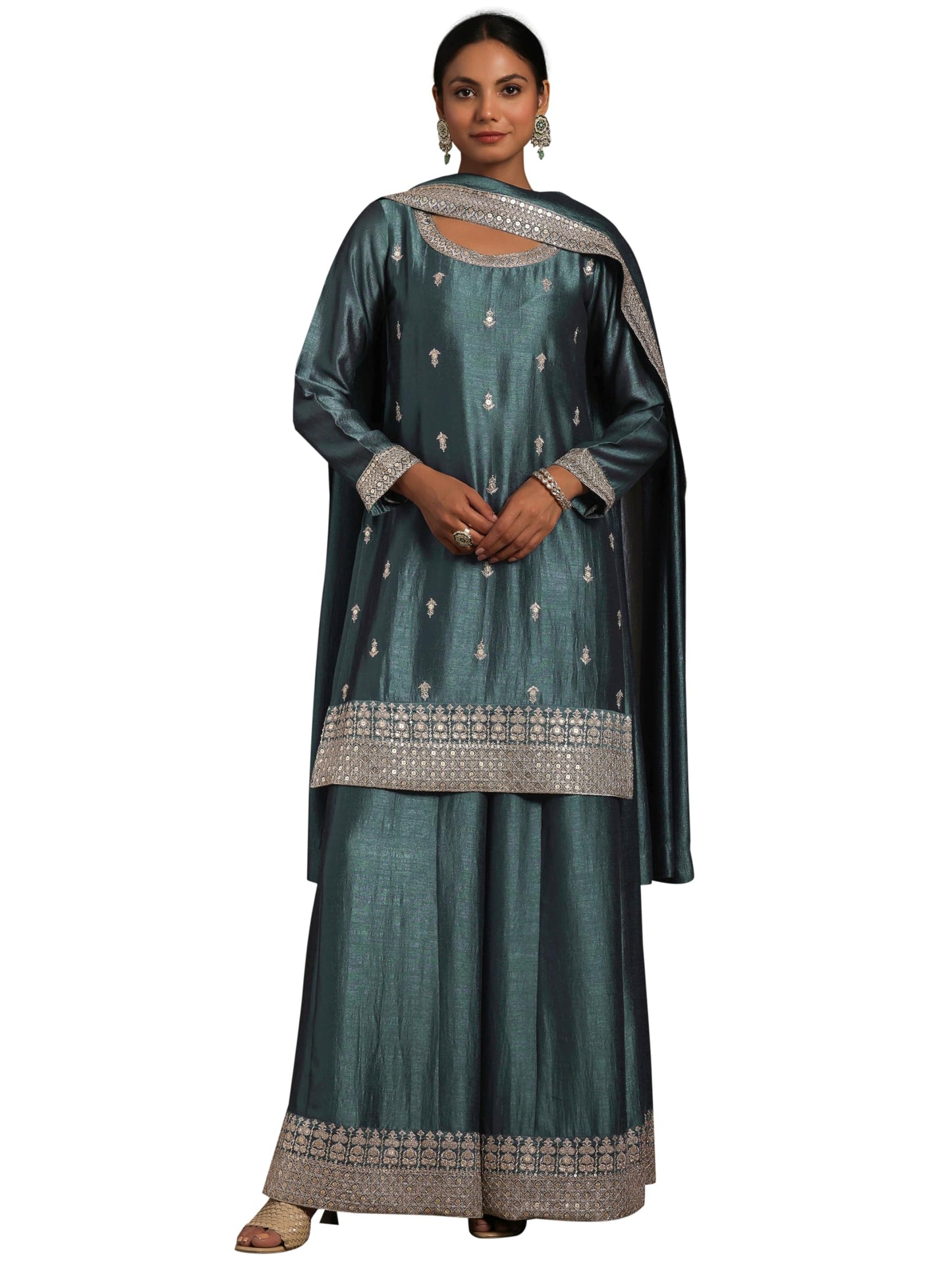 Libas WomenS Silk Blend Kurta Set (27619_Grey
