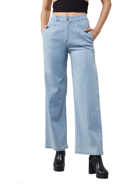 Dolce Crudo WomenS Light Blue Wide-Leg High Rise Regular Stretchable Denim Jeans (Doss22Den12-33-158-34, Light Blue, 34)