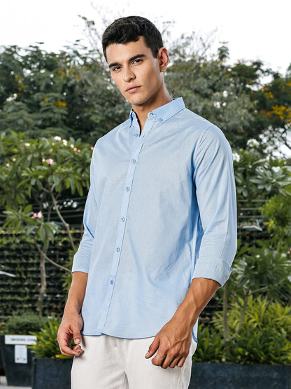 Thomas Scott Mens | Linen Blend | Solid | Button Down Collar | Premium Cotton Linen Blend | Full Sleeve | Casual Shirt for Men