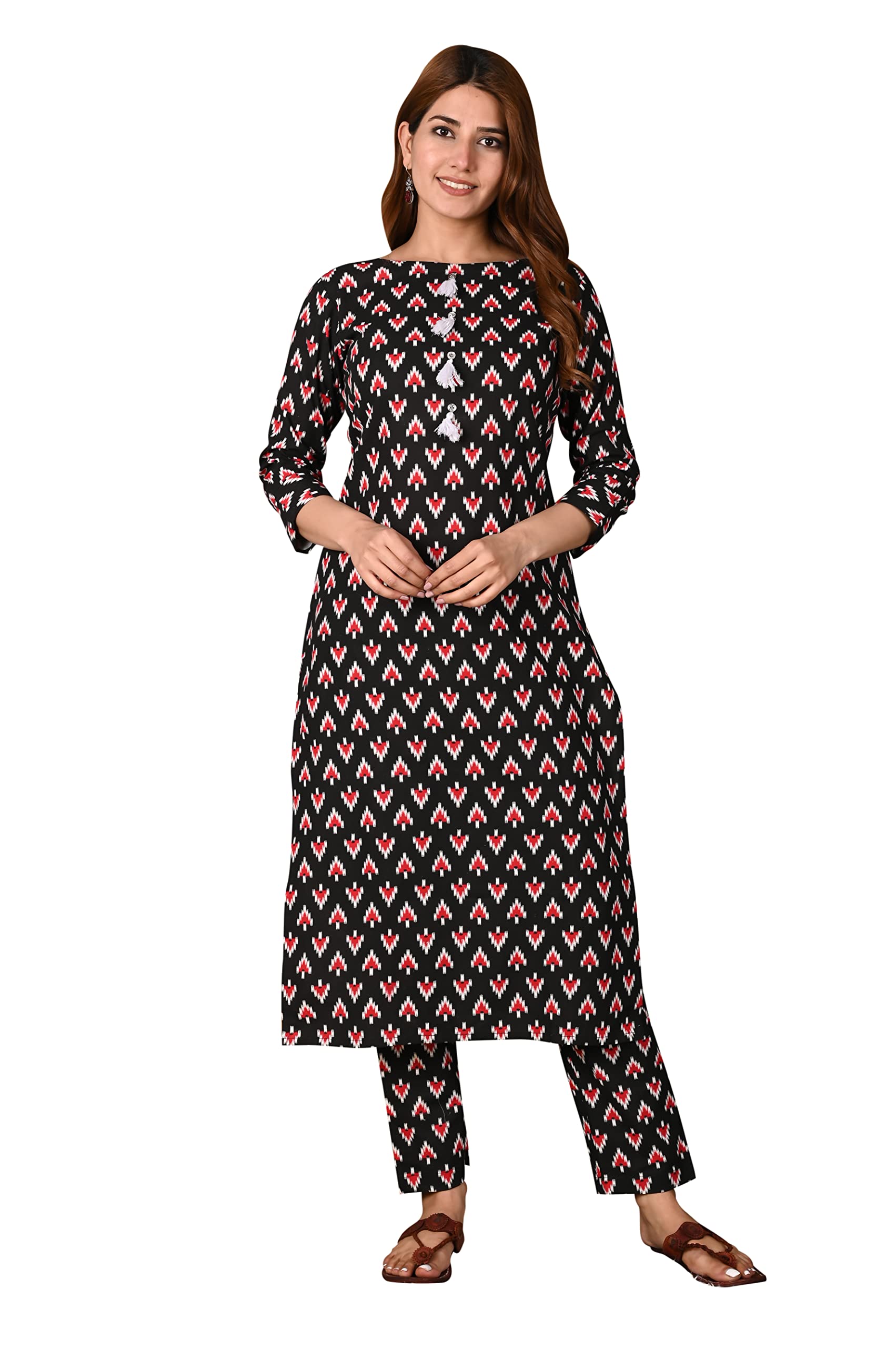 Anni Designer WomenS Cotton Straight Printed Kurta With Pant (Fatima-Black_Xxl Black_Xx-Large)