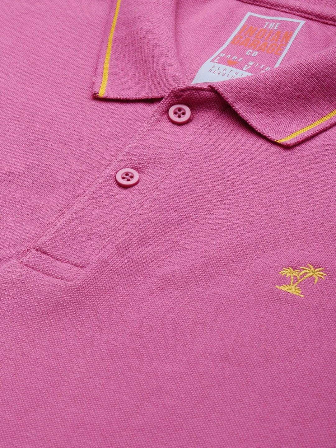 The Indian Garage Co Men Slim Fit Solid Polo Collar Tshirt Prism Pink