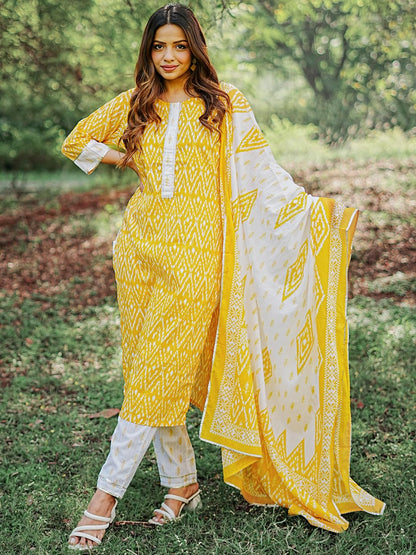 Libas WomenS Cotton Kurta Sets (35544_Yellow