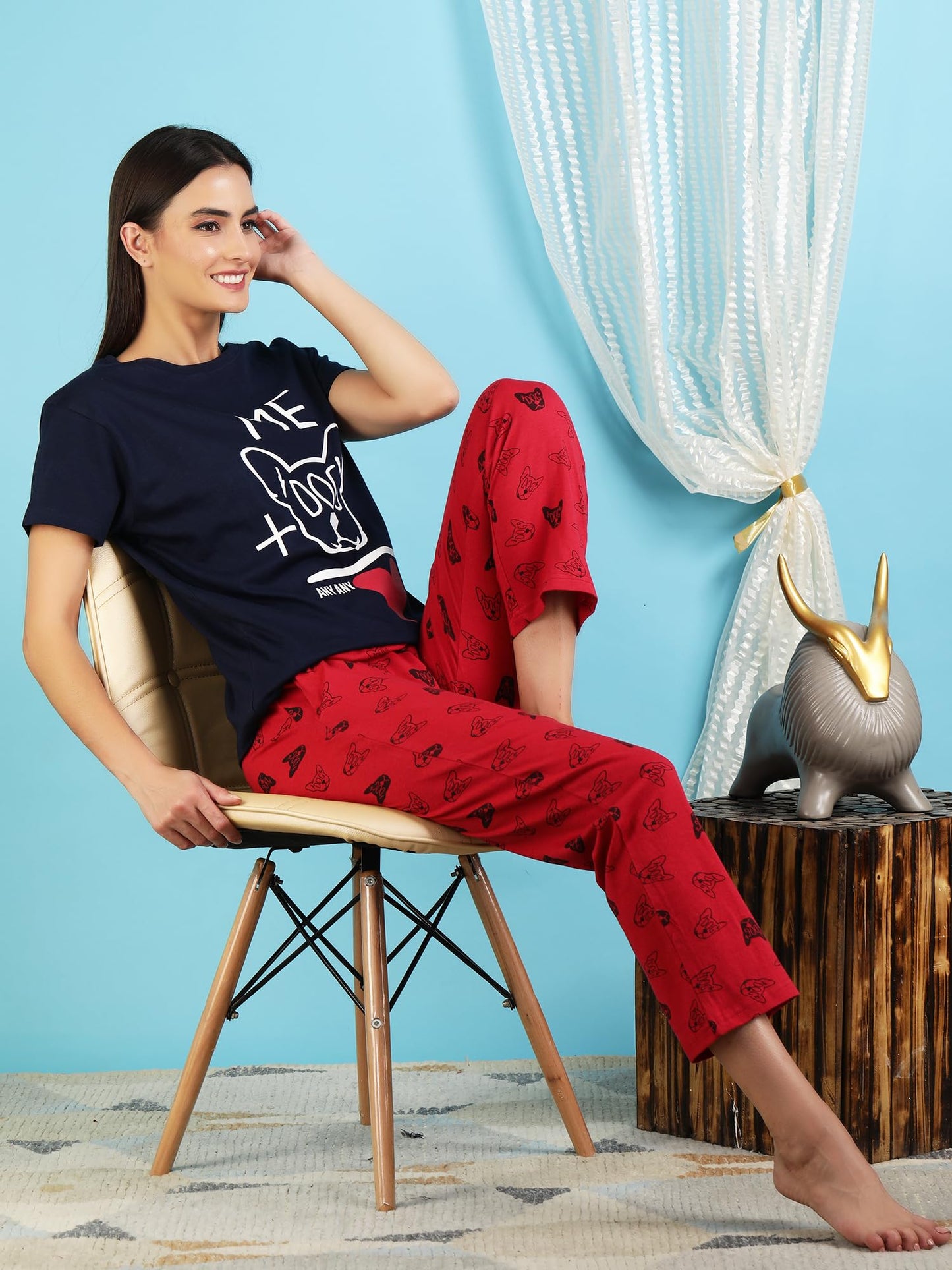 Evolove WomenS Cotton Round Neck Short Sleeves Night Suit Set/Top Pyjama Set Super Soft Comfortable (Aegean Blue, Npskcs23S6018