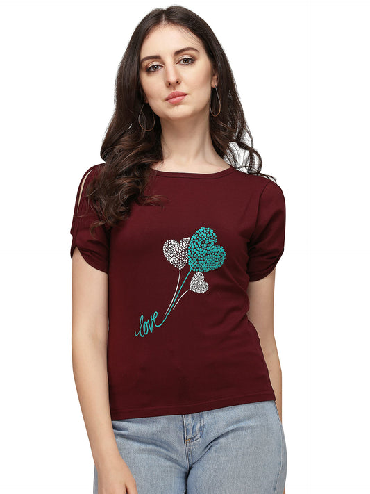 Leriya Fashion Women Printed Top With Half Sleeves For Office Wear, Casual Wear, Under 399 Top For Women/Girls Top(Maroon_Large)