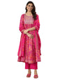 Libas Pink Ethnic Motif Printed Anarkali Kurta With Solid Trouser And Printed Dupatta
