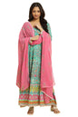 W Womens Green Floral Printed Kurta Dupatta Bottomwear with Thread Work