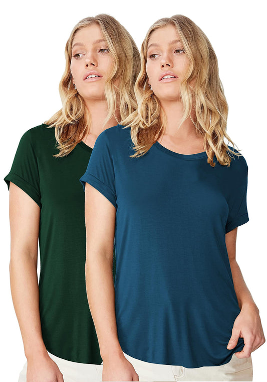 Fabricorn Stylish Combo of Plain Airforce Blue and Bottle Green Color Up and Down Cotton Tshirt for Women (Bottle Green and Airf