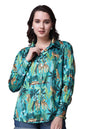 POPWINGS Printed Full-Sleeves Regular-Fit Satin Printed Shirt for Women Stylish Western Casual Wear Green