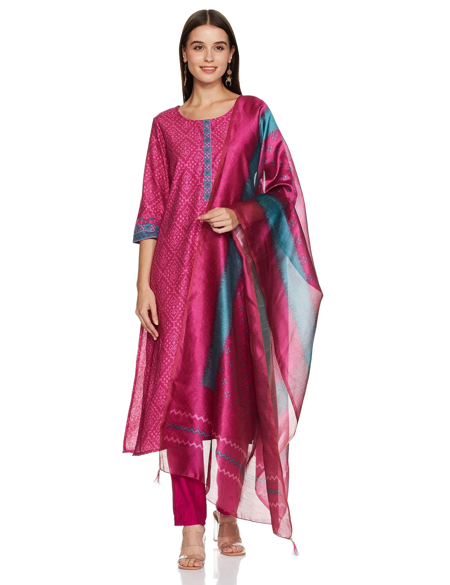 Ketch Womens Rayon Printed Kurta With Palazzo (Khk3000654_Magenta, Medium