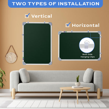 Eduway 3X2 Feet Kunj Non-Magnetic Double-Sided Chalk Board & White Board (Combo Pack) With 1 Wooden Duster, 2 Chalk Holders, 10
