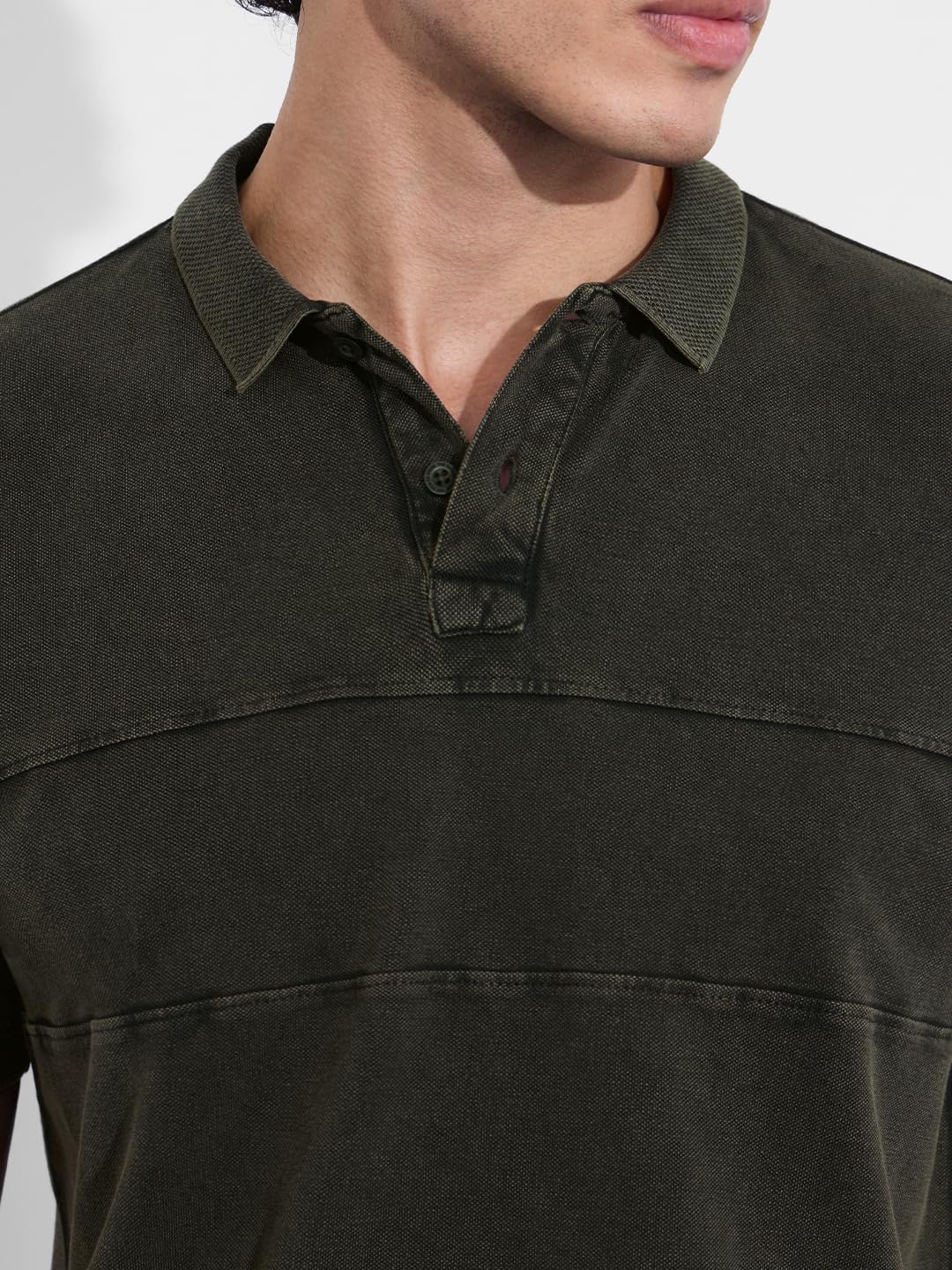 The Souled Store Vintage Wash: Pine Men and Boys Short Sleeves Polo Collar Dark Green Solid Cotton Regular Fit T-Shirts
