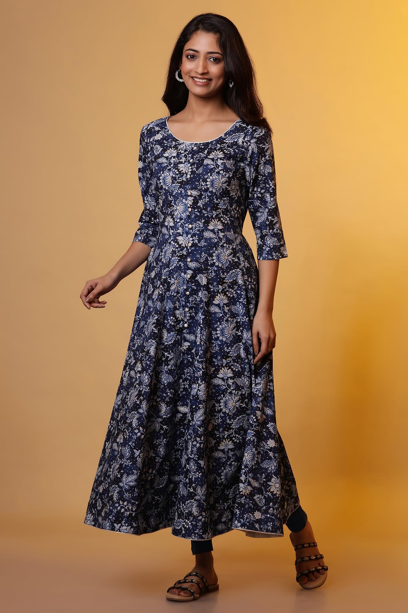 Aurelia Women's Floral Print Rayon Anarkali Kurta