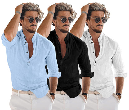 Zartha Combo Of Men Solid Cotton Blend Straight Kurta Shirt Pack Of 3